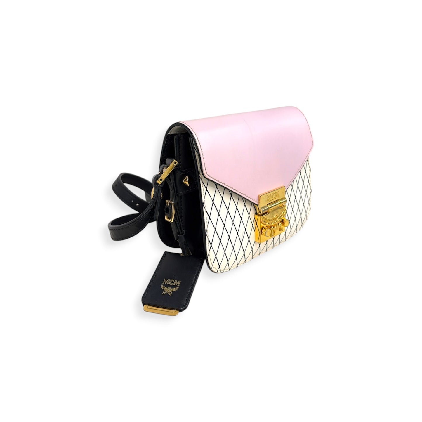 MCM Crossbody Bag Pink And Black Scratch / Stain D2918 Tri Color Leather Patricia Rombi Rank(B)