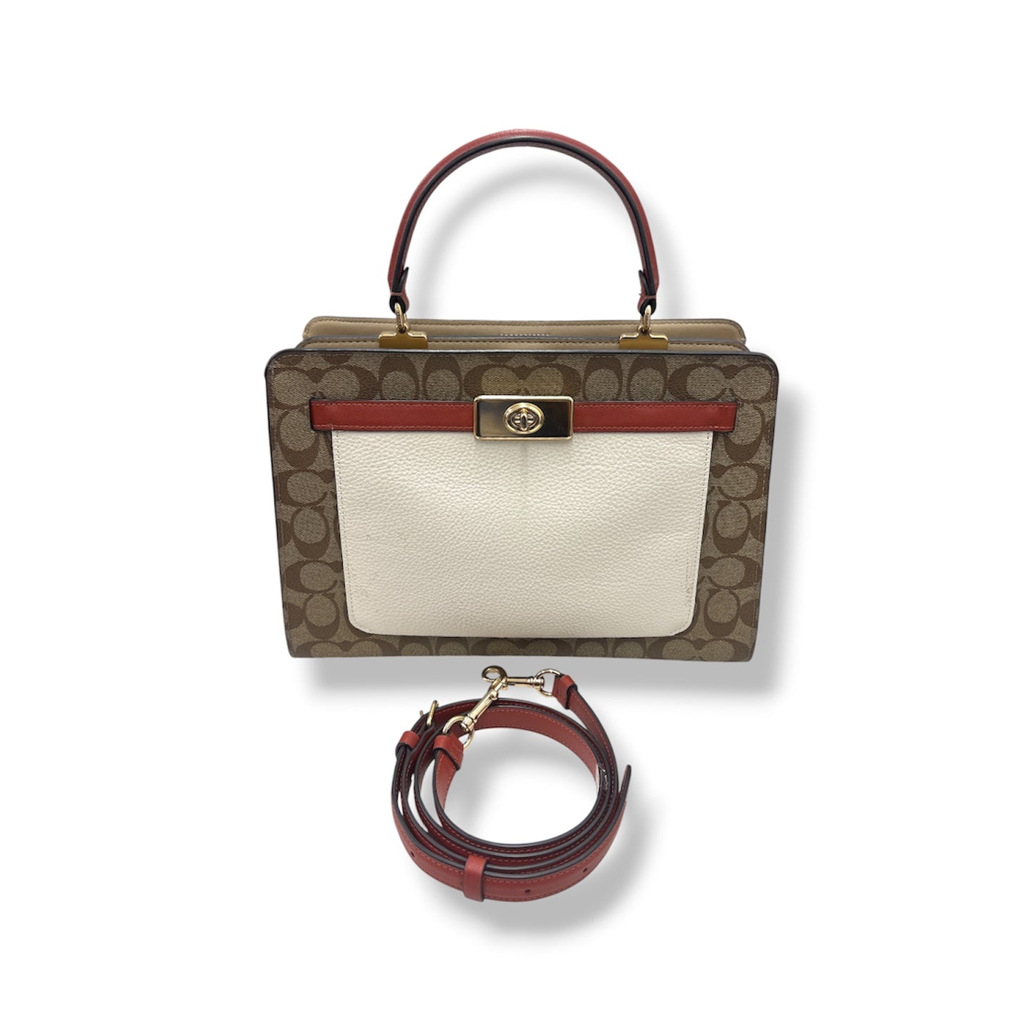COACH 2WAY BAG C8208 Beige/Brown Stain Rank(B)