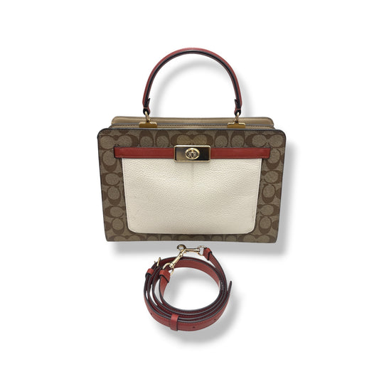 COACH 2WAY BAG C8208 Beige/Brown Stain Rank(B)