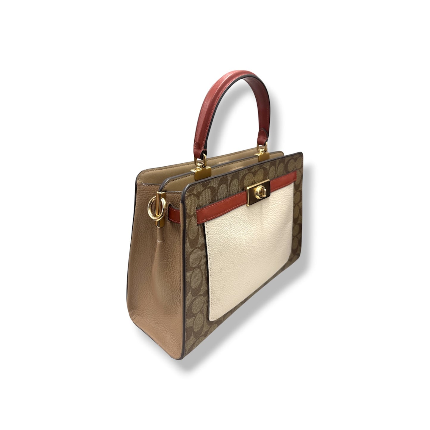 COACH 2WAY BAG C8208 Beige/Brown Stain Rank(B)