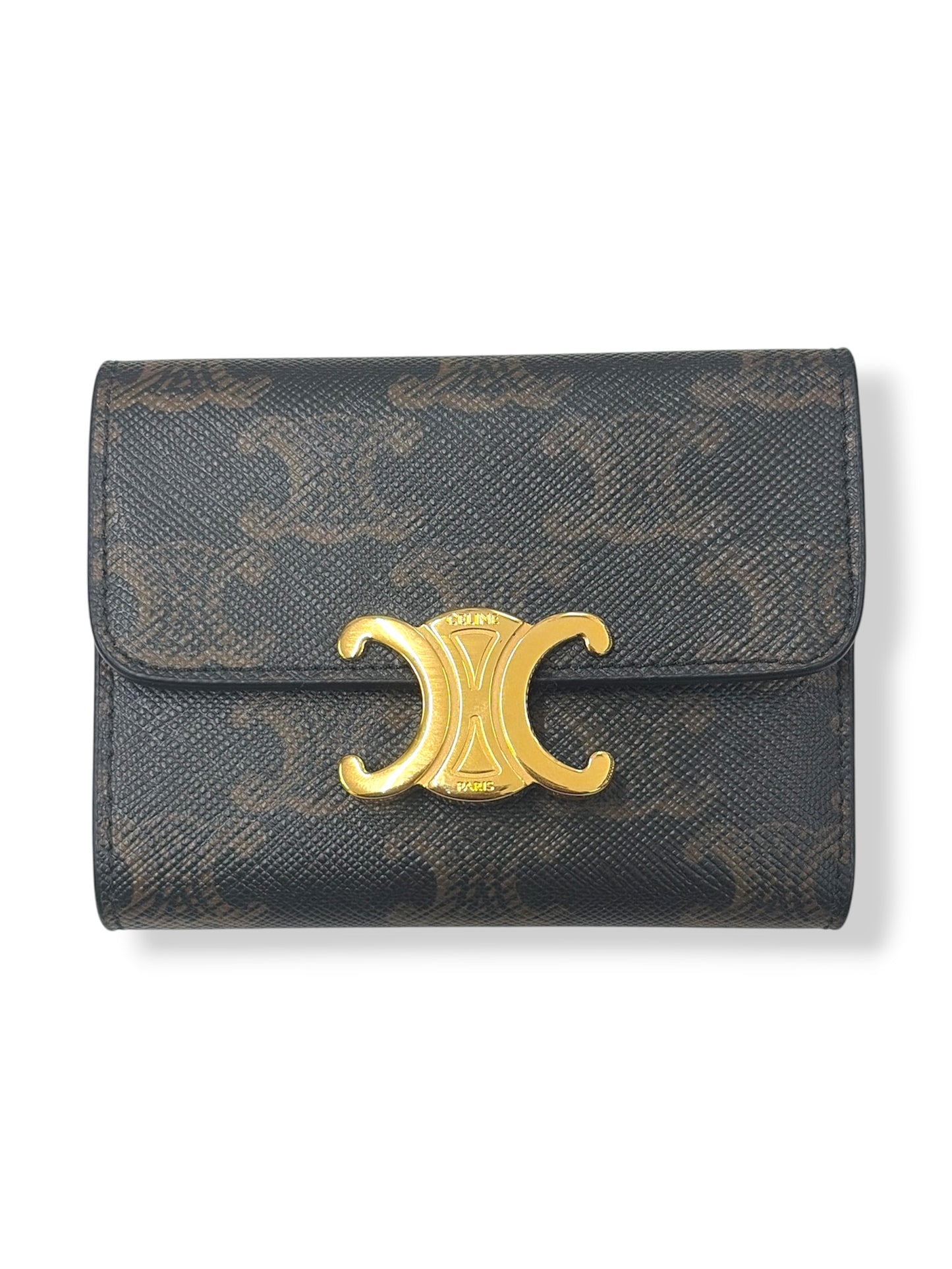 CELINE Compact Wallet with Coin case F-IE-1223 Black and Brown Rank(B)