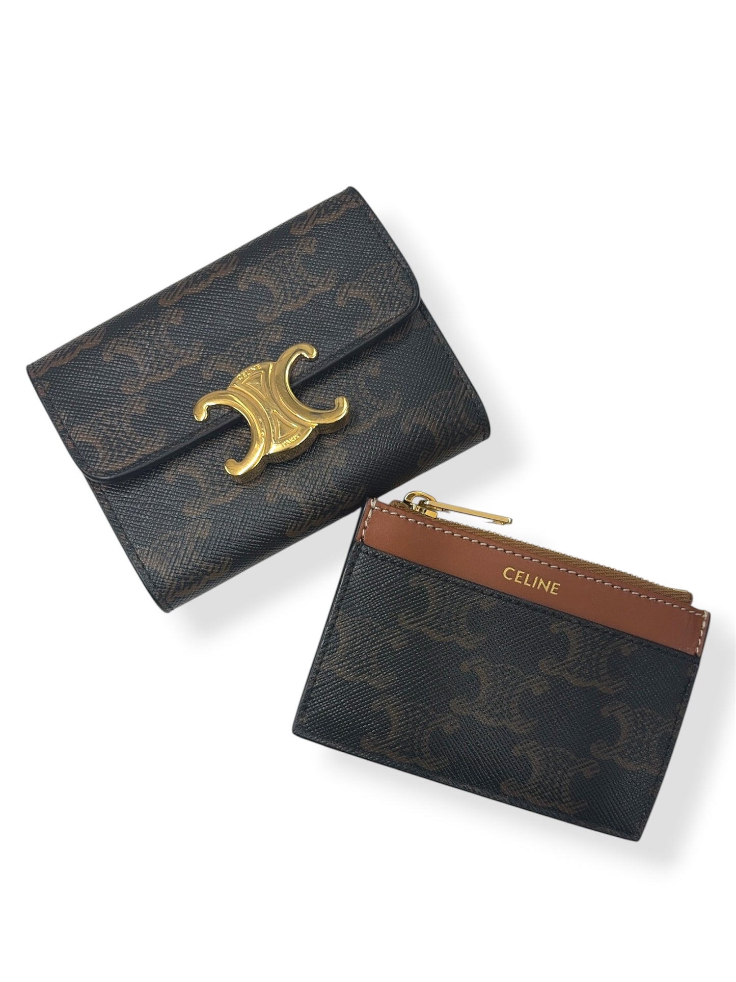 CELINE Compact Wallet with Coin case F-IE-1223 Black and Brown Rank(B)