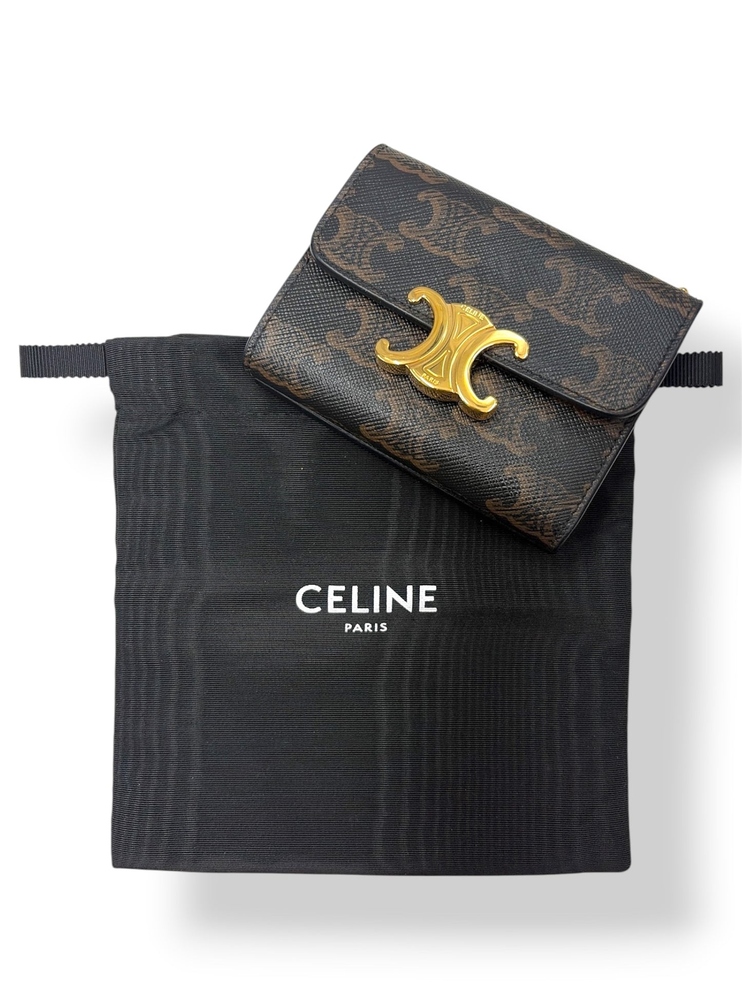 CELINE Compact Wallet with Coin case F-IE-1223 Black and Brown Rank(B)