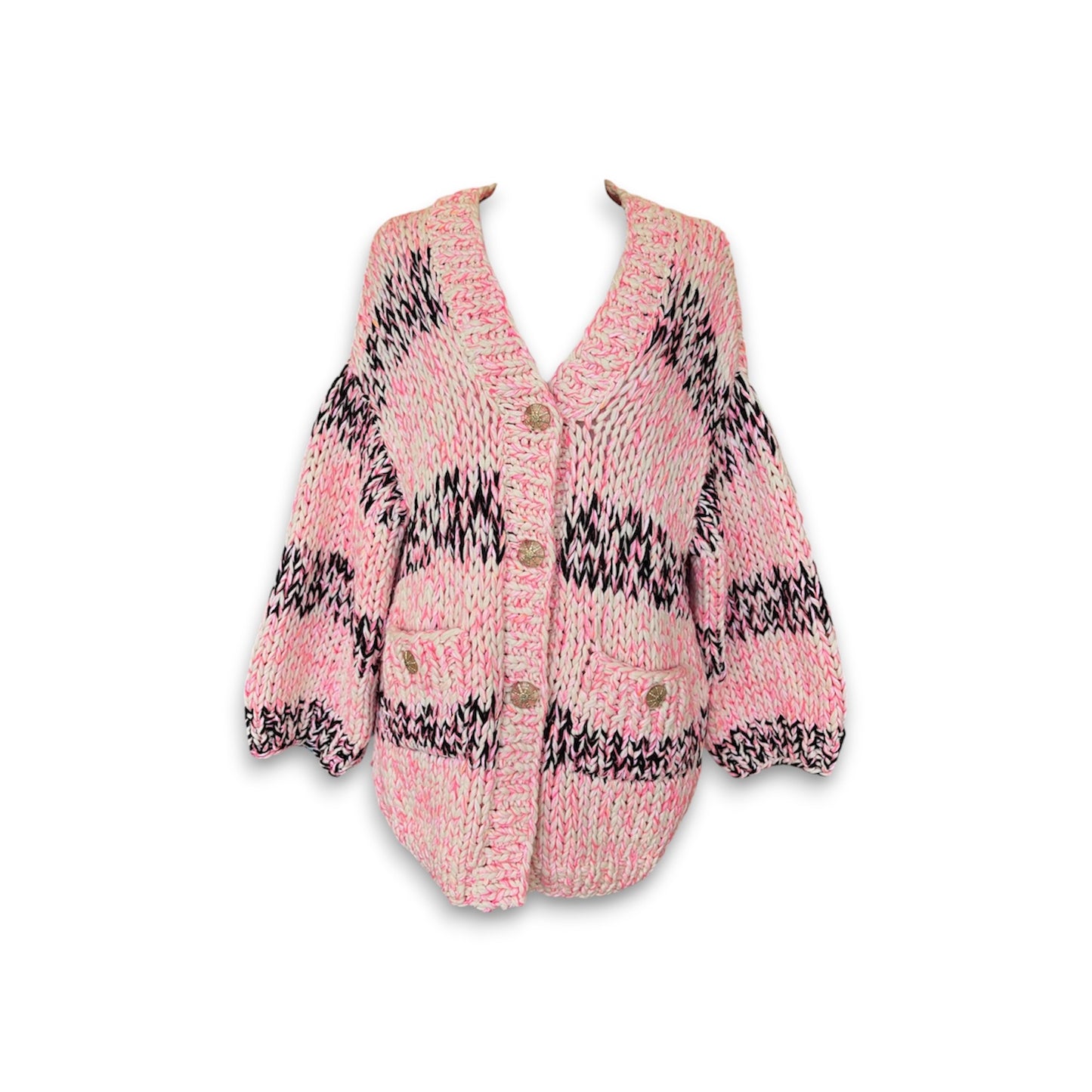 CHANEL Cashmere Blend Cardigan 34 Lady's Pink And Black P64378K60241 *Stain* Rank (B)