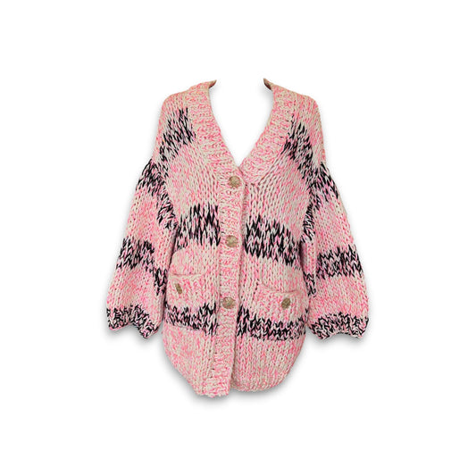 CHANEL Cashmere Blend Cardigan 34 Lady's Pink And Black P64378K60241 *Stain* Rank (B)
