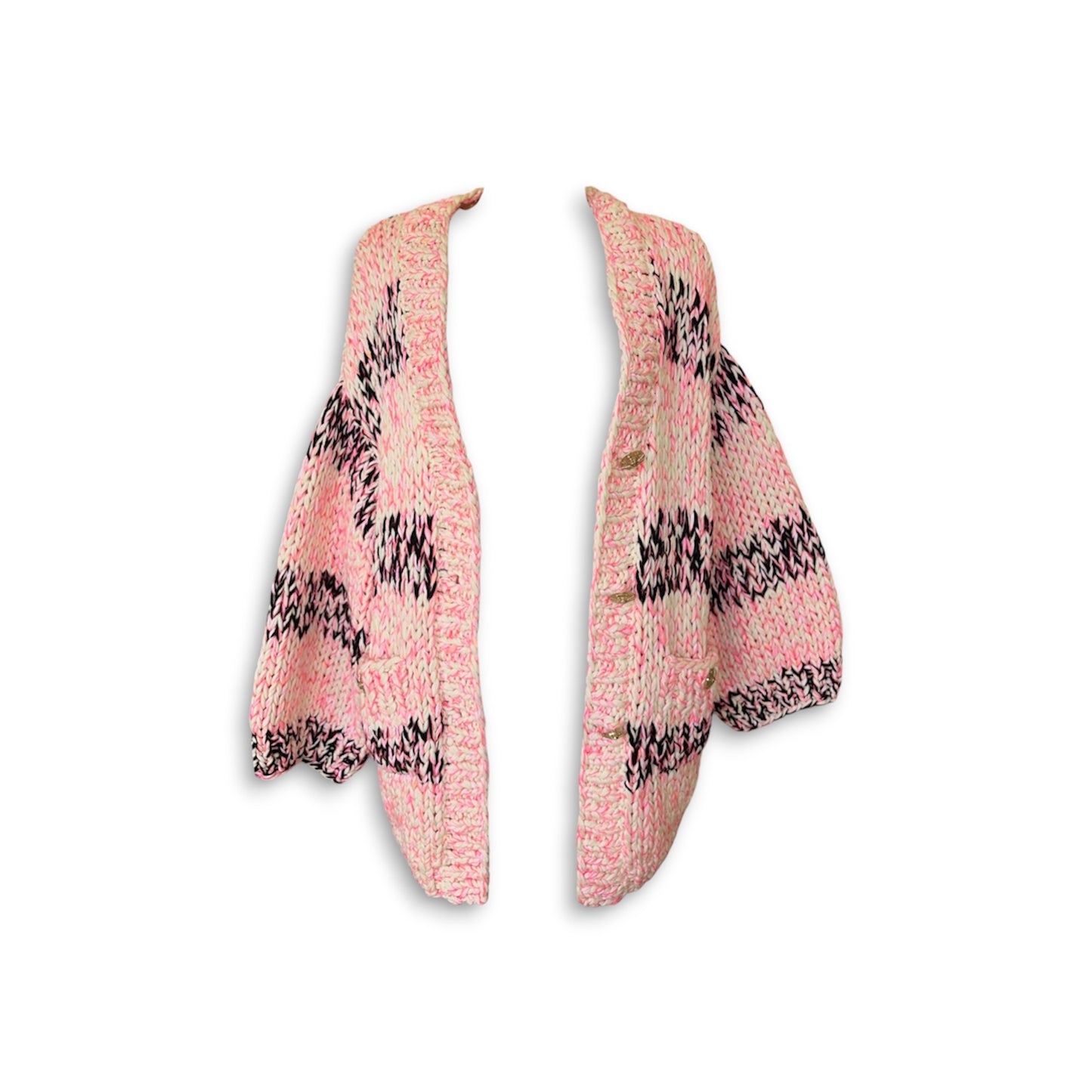 CHANEL Cashmere Blend Cardigan 34 Lady's Pink And Black P64378K60241 *Stain* Rank (B)