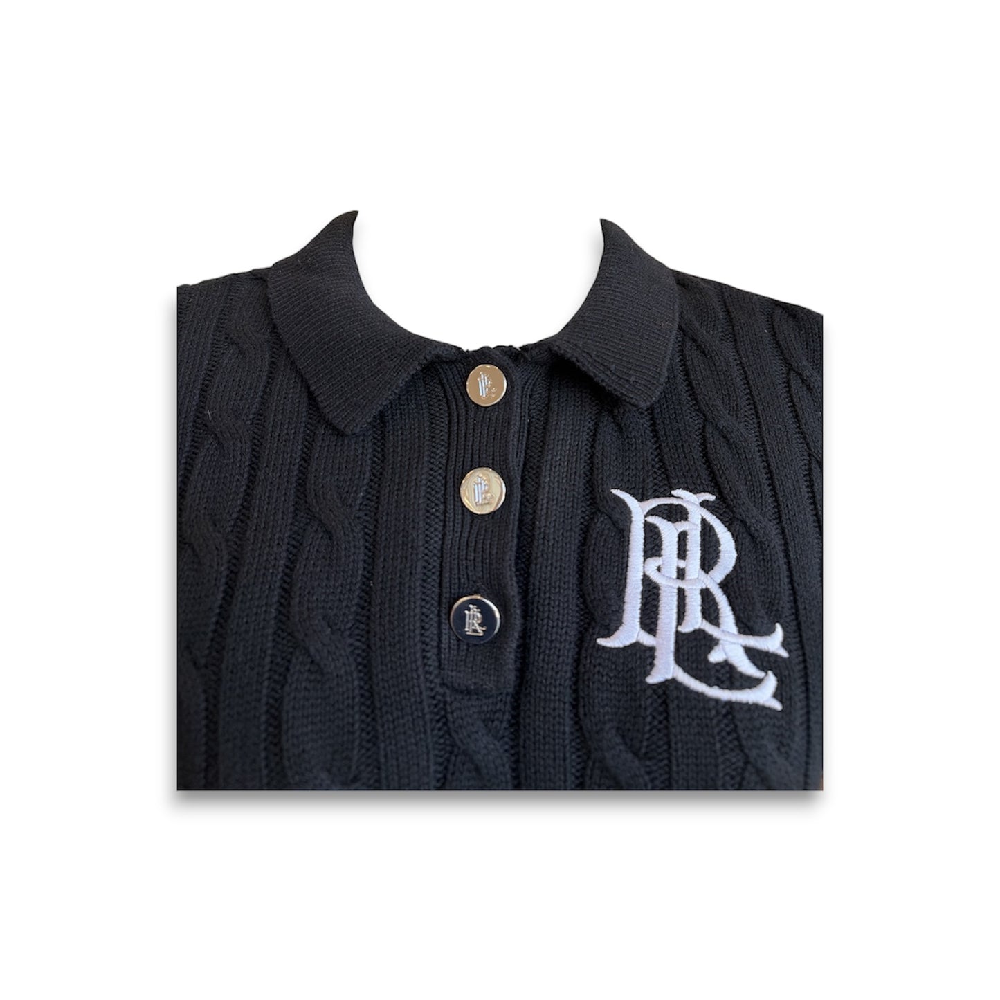 LAUREN RALPH LAUREN knitwear XS Lady's Black 16324080 LRL Logo *Stain* Rank (B)