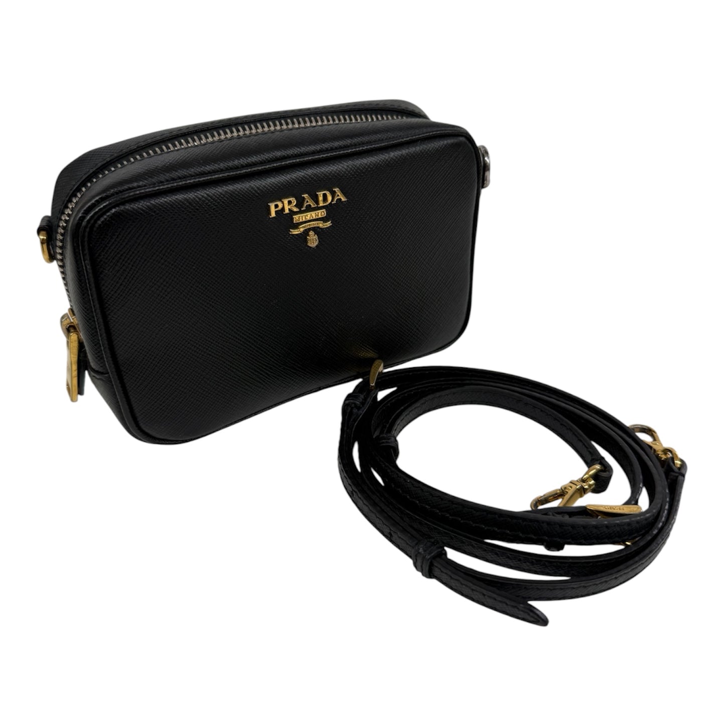 PRADA SHOULDER BAG 1N1674 BLACK WITH CARD/BOX