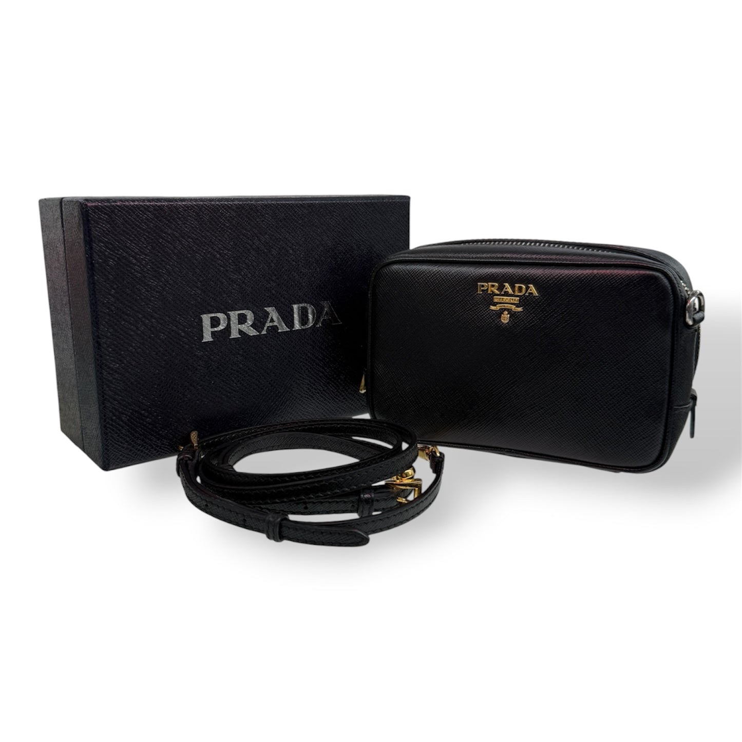 PRADA SHOULDER BAG 1N1674 BLACK WITH CARD/BOX
