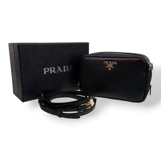 PRADA SHOULDER BAG 1N1674 BLACK WITH CARD/BOX