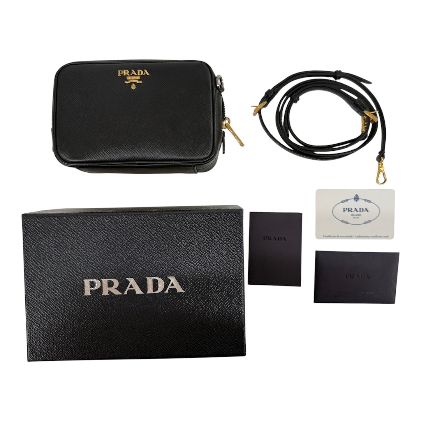 PRADA SHOULDER BAG 1N1674 BLACK WITH CARD/BOX