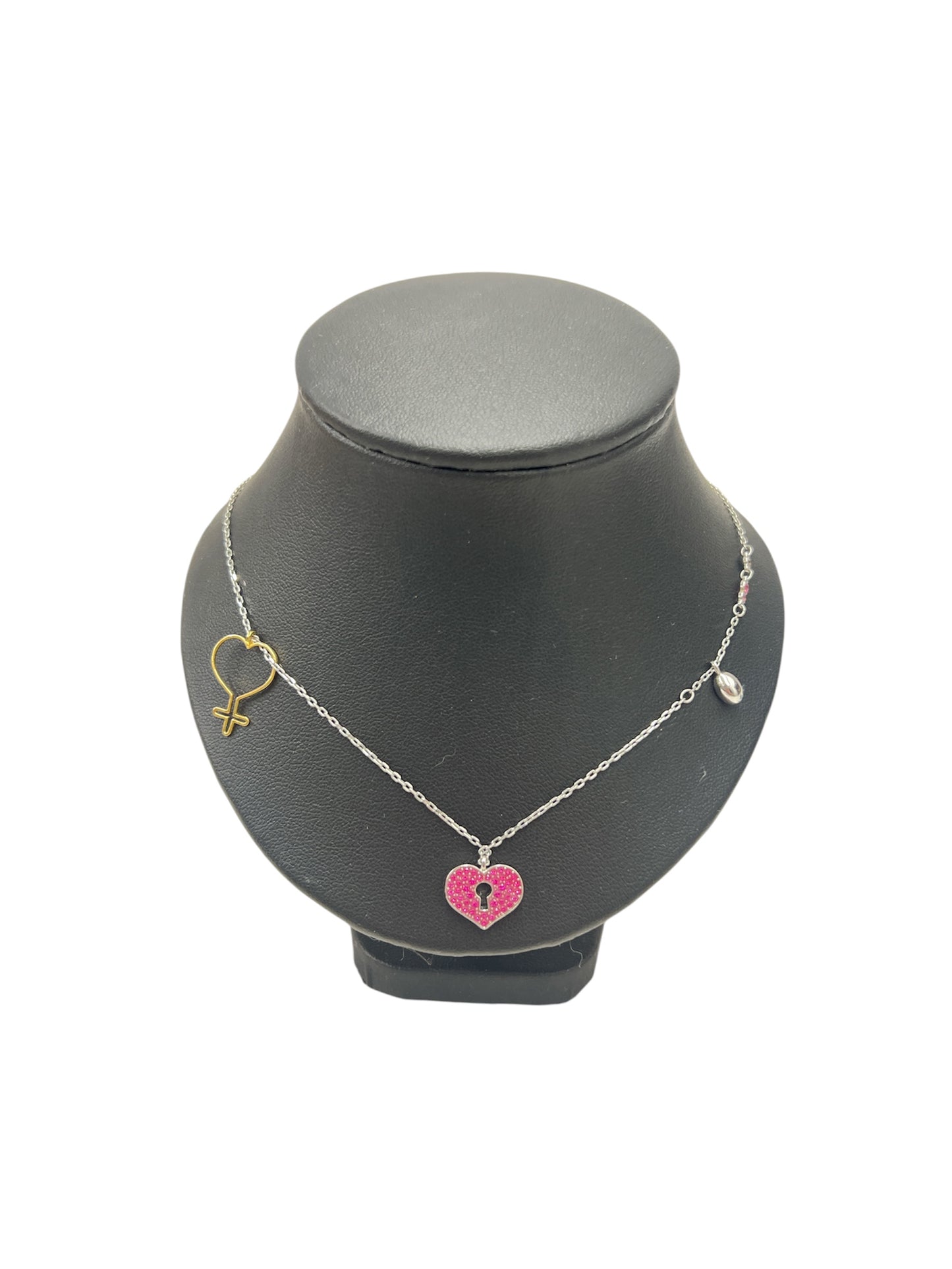 SWAROVSKI Necklace Silver And Pink  Mine Heart Lock Rank B