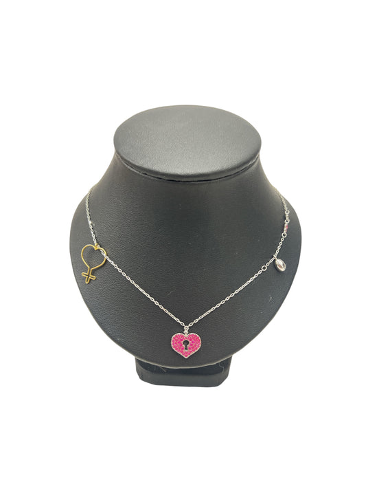 SWAROVSKI Necklace Silver And Pink  Mine Heart Lock Rank B