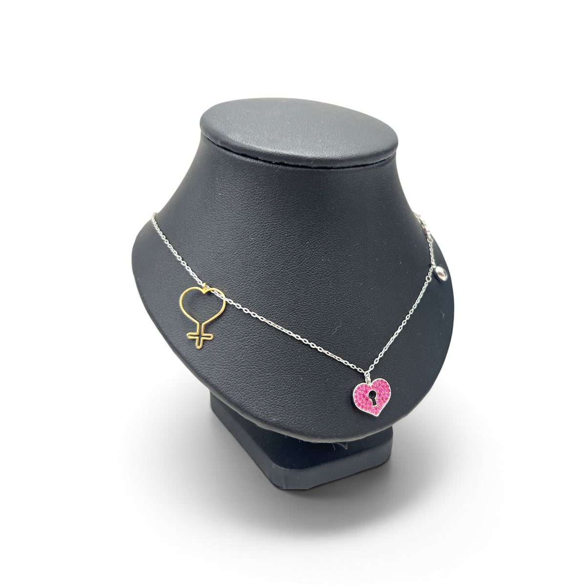 SWAROVSKI Necklace Silver And Pink  Mine Heart Lock Rank B