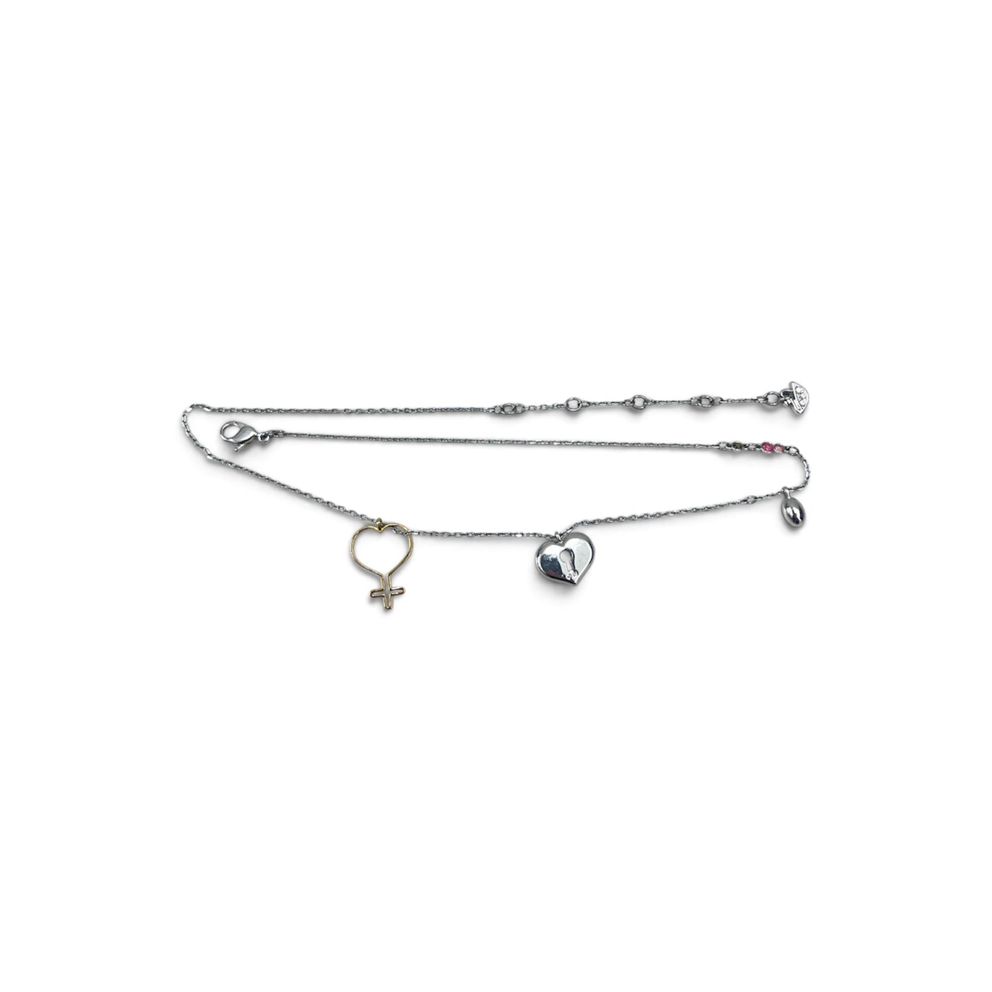 SWAROVSKI Necklace Silver And Pink  Mine Heart Lock Rank B