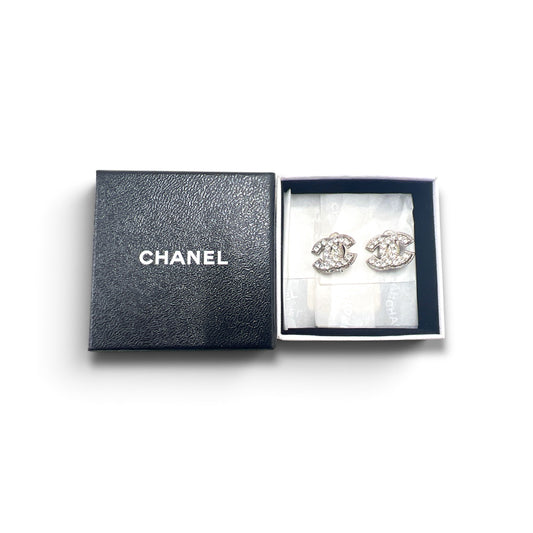 CHANEL EARRING SILVERTONE METAL CRYSTAL (RANK B)