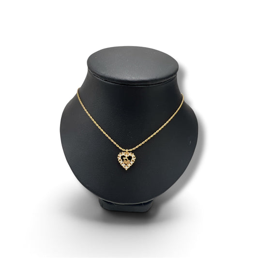 CHRISTIAN DIOR NECKLACE  GOLD/WHITE RHINESTONE HEART (RANG B)