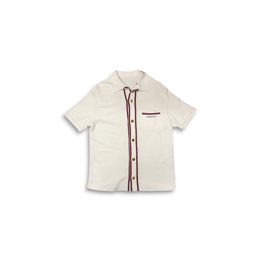 GUCCI Shirt SIZE S Mens White/Red/Navy 692133 x *Stain/Brand  Logo Tag Missing* Rank (B)