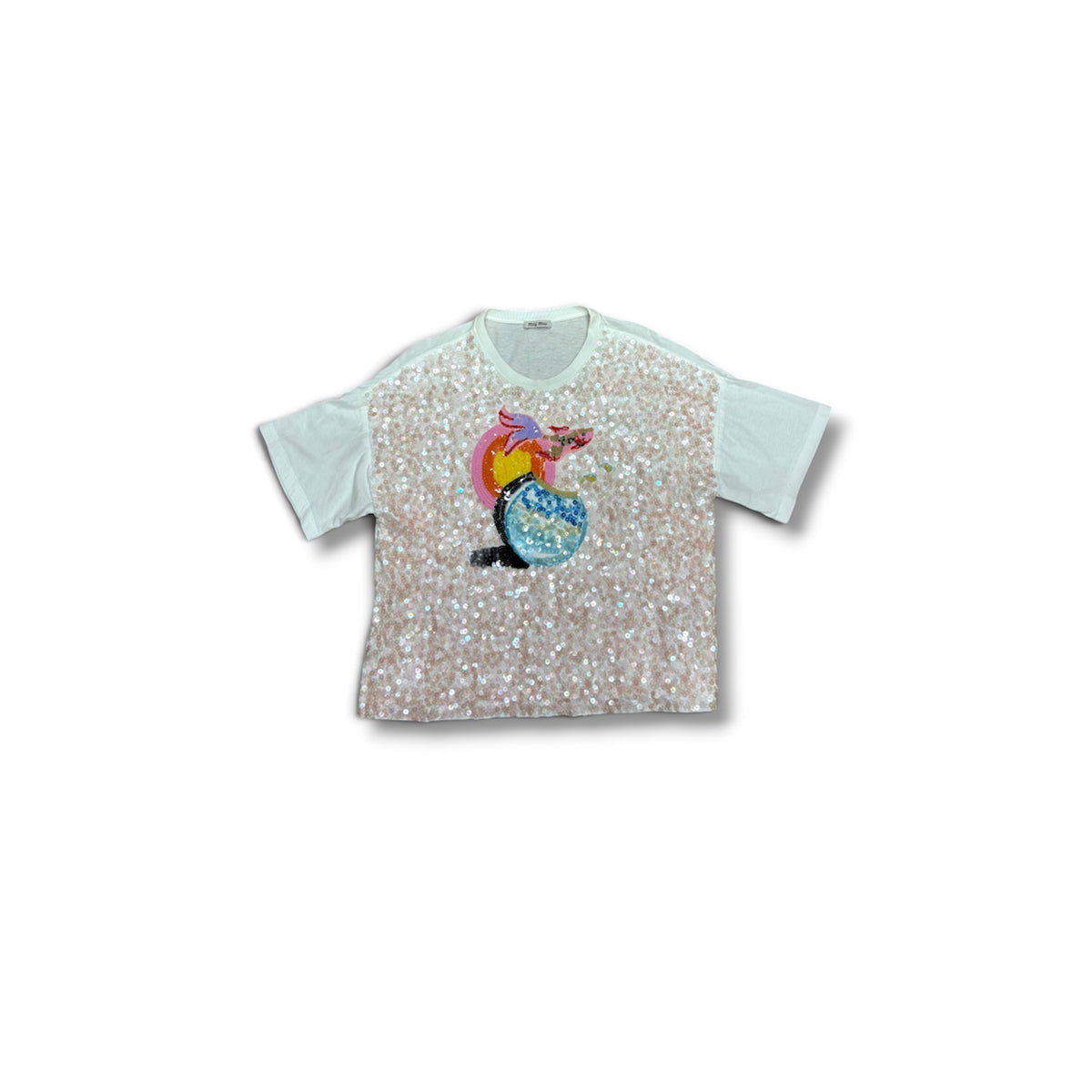 MIU MIU CROPPED T-SHIRT SIZE S LADY WHITE *STAIN 0000ET Z0985 RANK (B)
