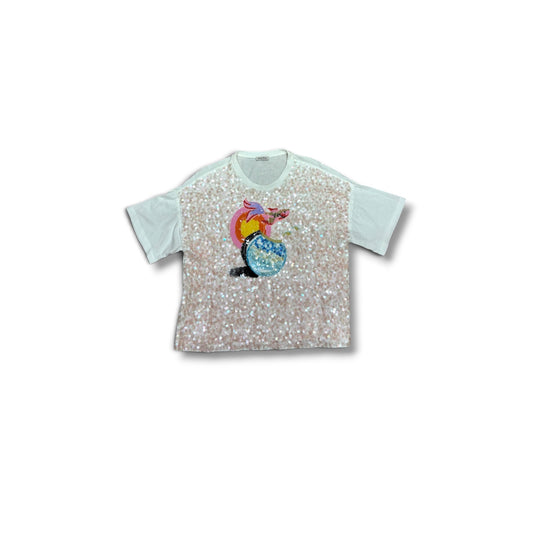 MIU MIU CROPPED T-SHIRT SIZE S LADY WHITE *STAIN 0000ET Z0985 RANK (B)
