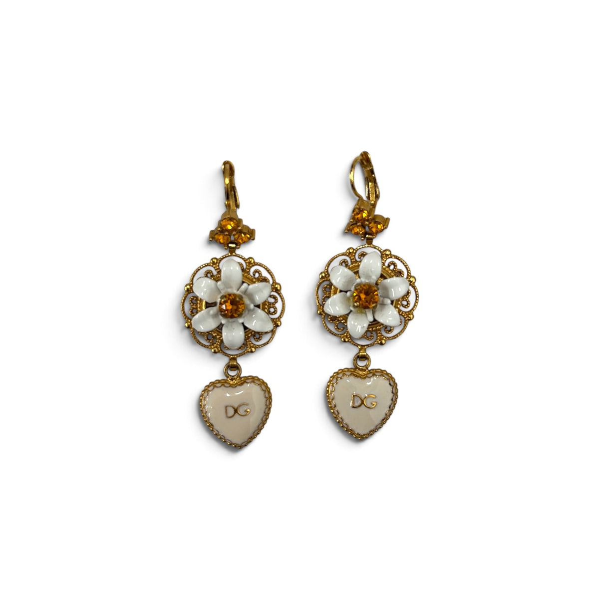 DOLCE & GABBANA Earing Gold And White Heart Flower Rank (B)