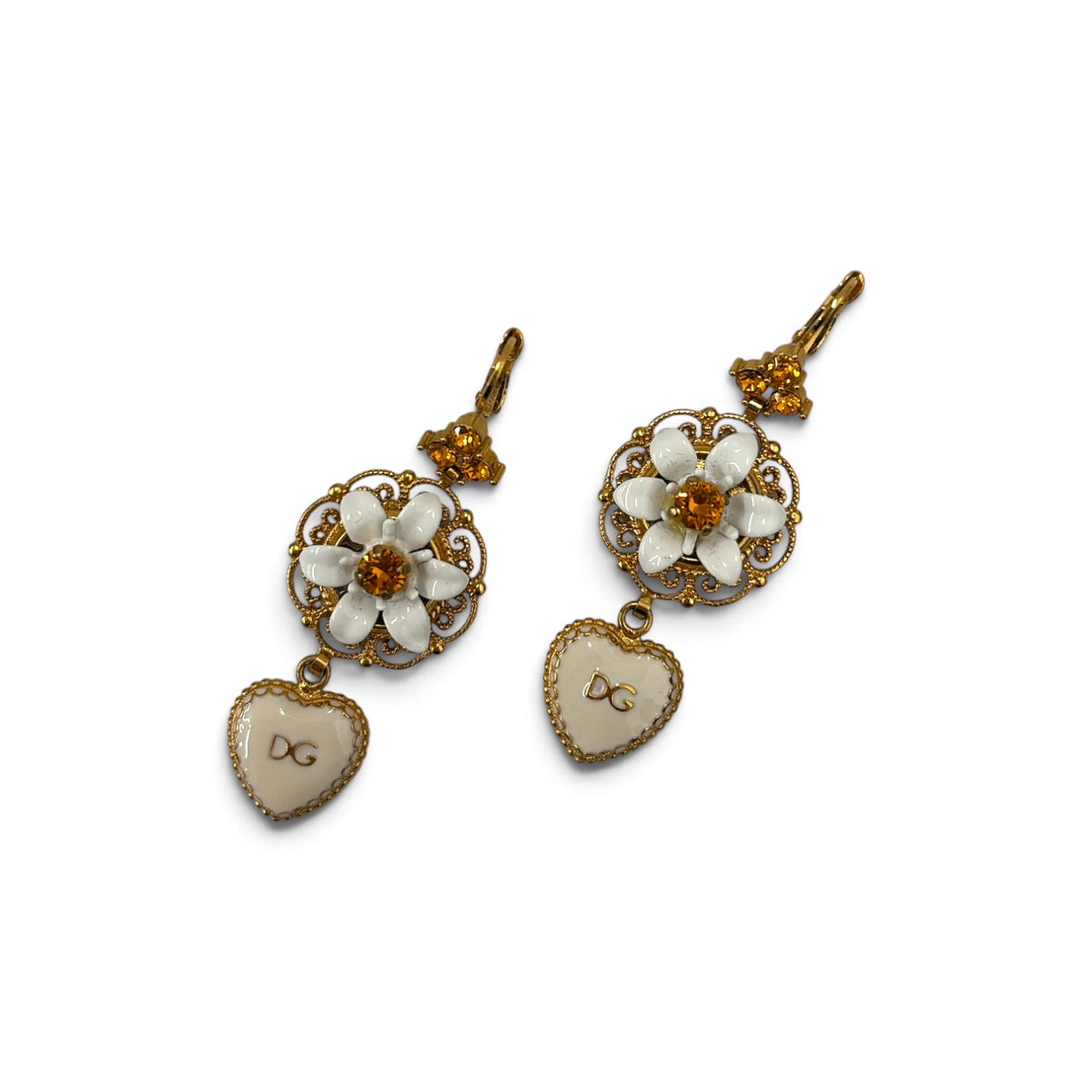DOLCE & GABBANA Earing Gold And White Heart Flower Rank (B)