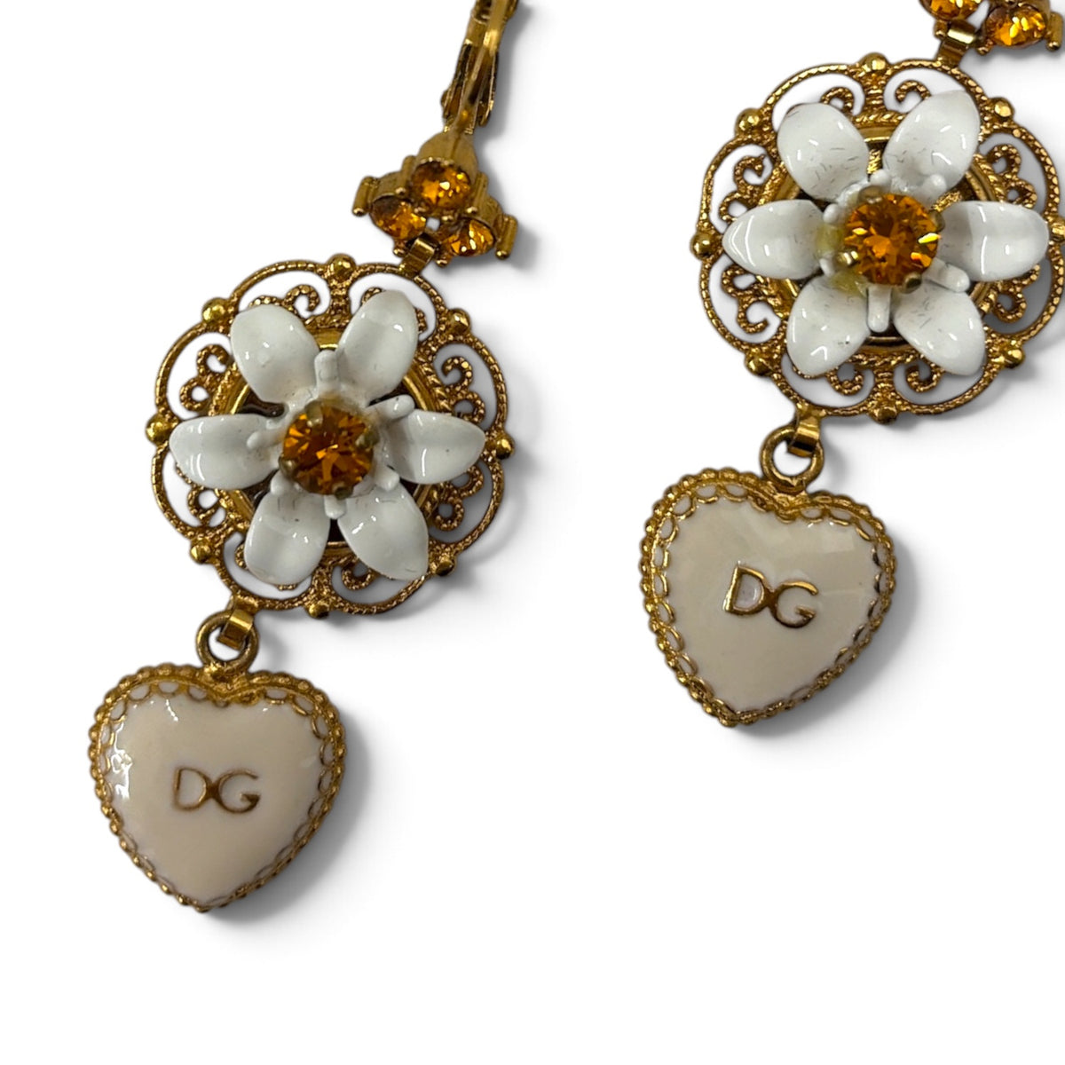 DOLCE & GABBANA Earing Gold And White Heart Flower Rank (B)