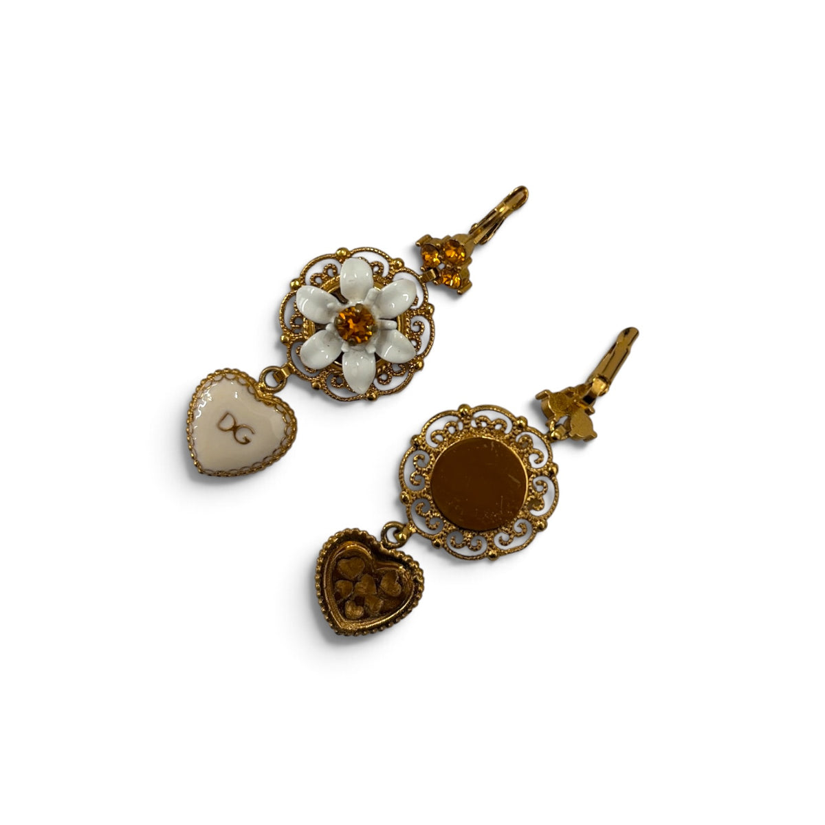 DOLCE & GABBANA Earing Gold And White Heart Flower Rank (B)