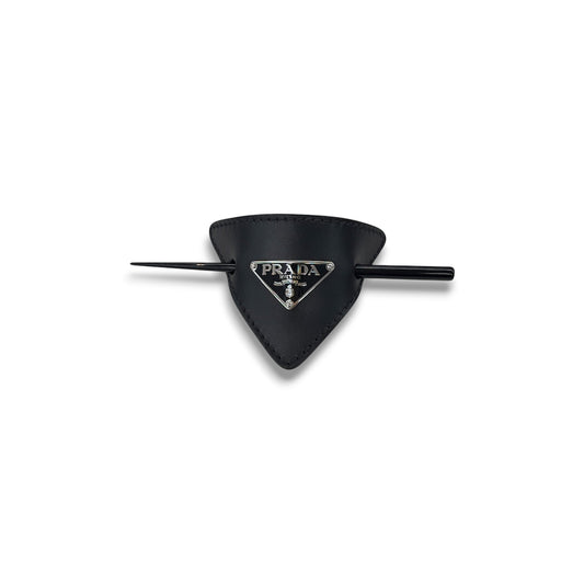 PRADA Hair Accessories Black Triangle Logo Hair Clip Rank (B)