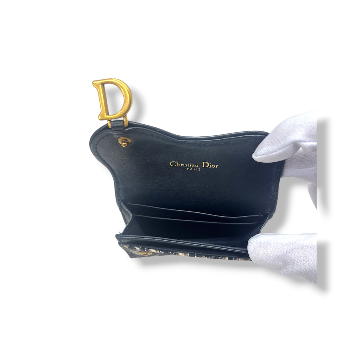 CHRISTIAN DIOR CARD CASE  OBLIQUE JACQUARD BLUE STAIN 44MA 0231 SADDLE FLAPRANK (B)