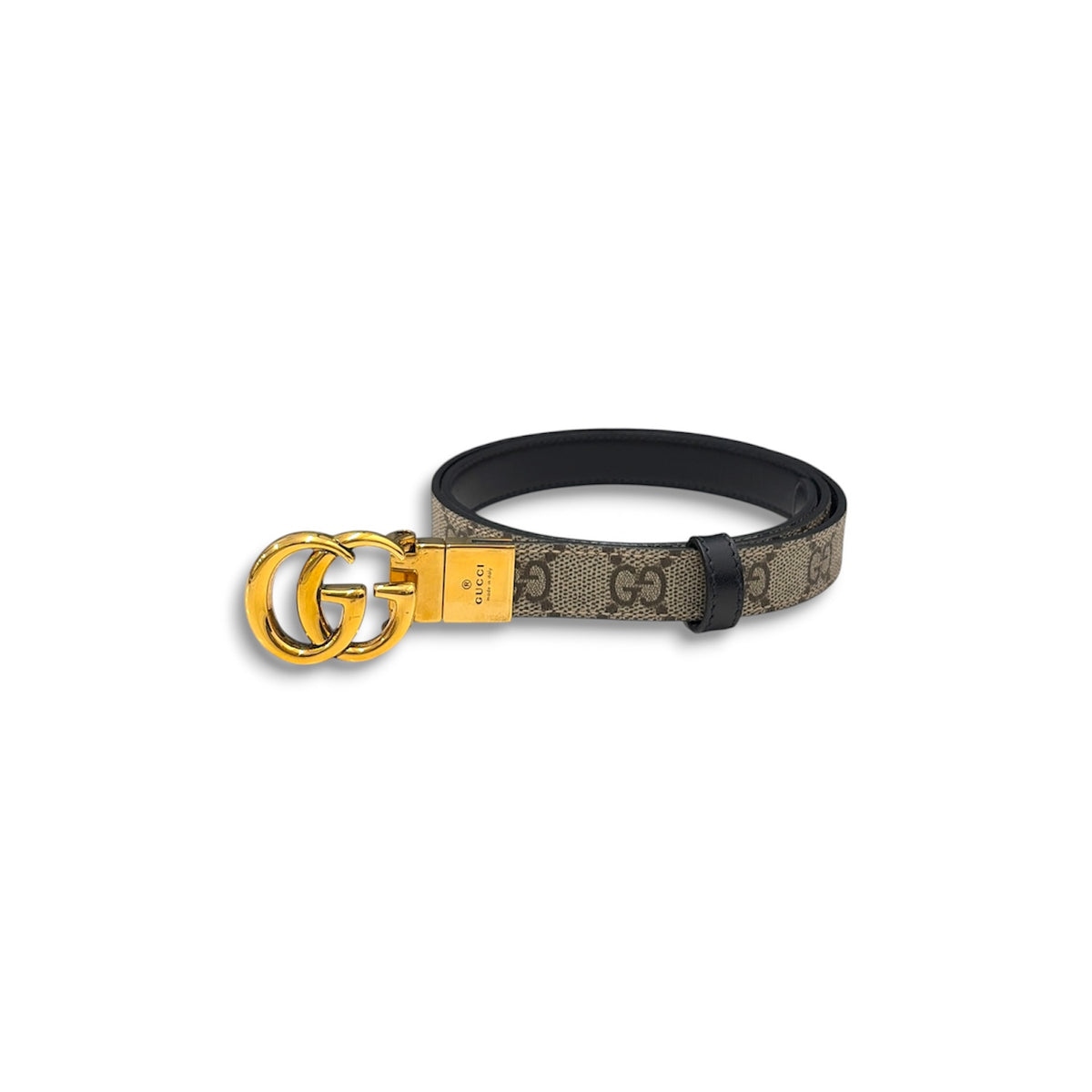 GUCCI reversible thin belt Gray and Black and Gold Lady's Rank (AB)
