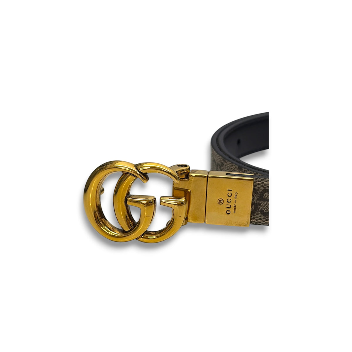 GUCCI reversible thin belt Gray and Black and Gold Lady's Rank (AB)