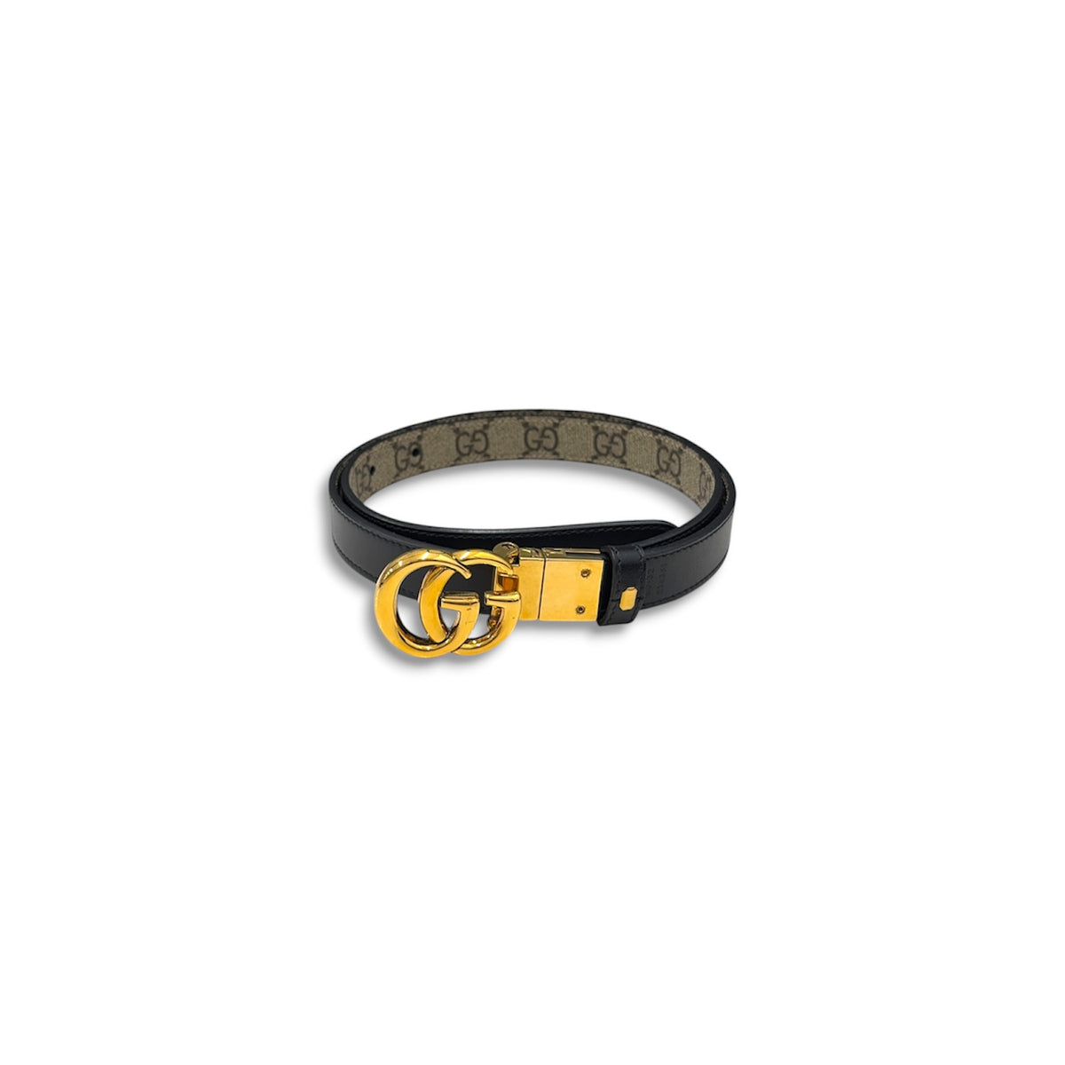 GUCCI reversible thin belt Gray and Black and Gold Lady's Rank (AB)