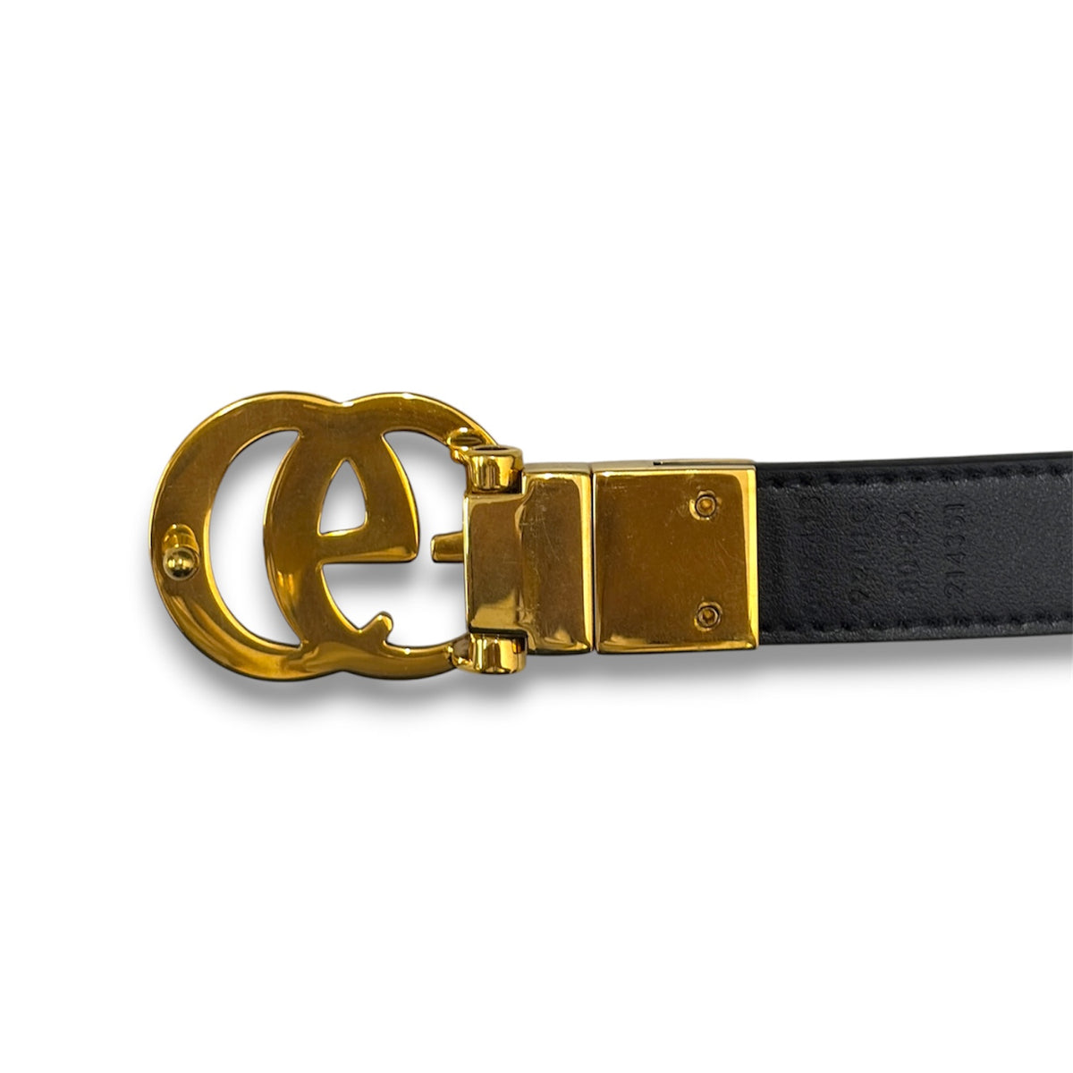 GUCCI reversible thin belt Gray and Black and Gold Lady's Rank (AB)