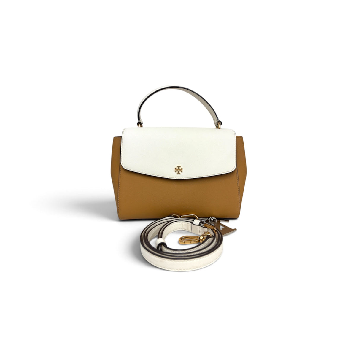 TORY BURCH SHOULDER BAG BROWN AND WHITE COLORBLOCK 10009171 RANK (AB)