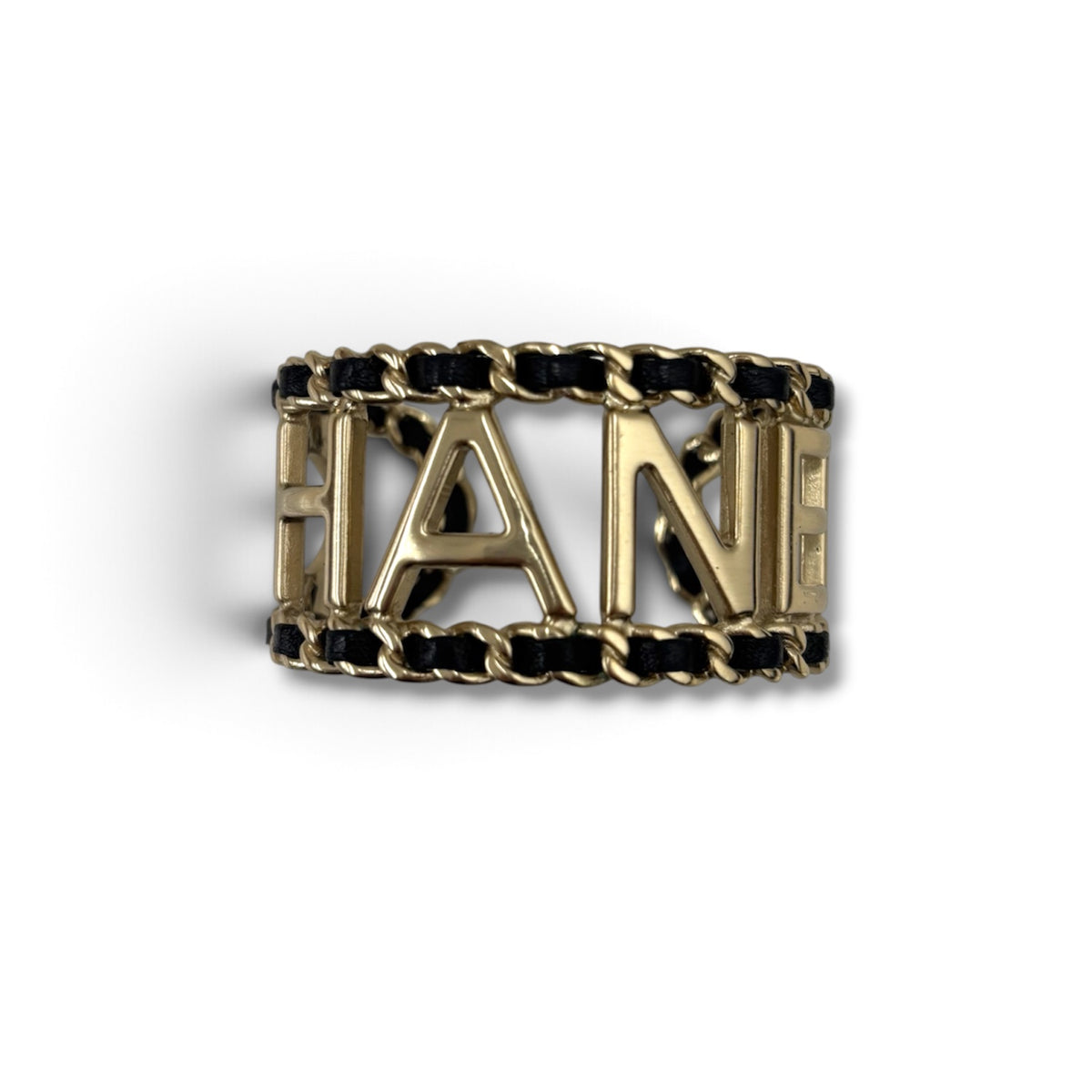 CHANEL BRACELET BANGLE  GOLD/BLACK CHAIN CUFF RANK (B)