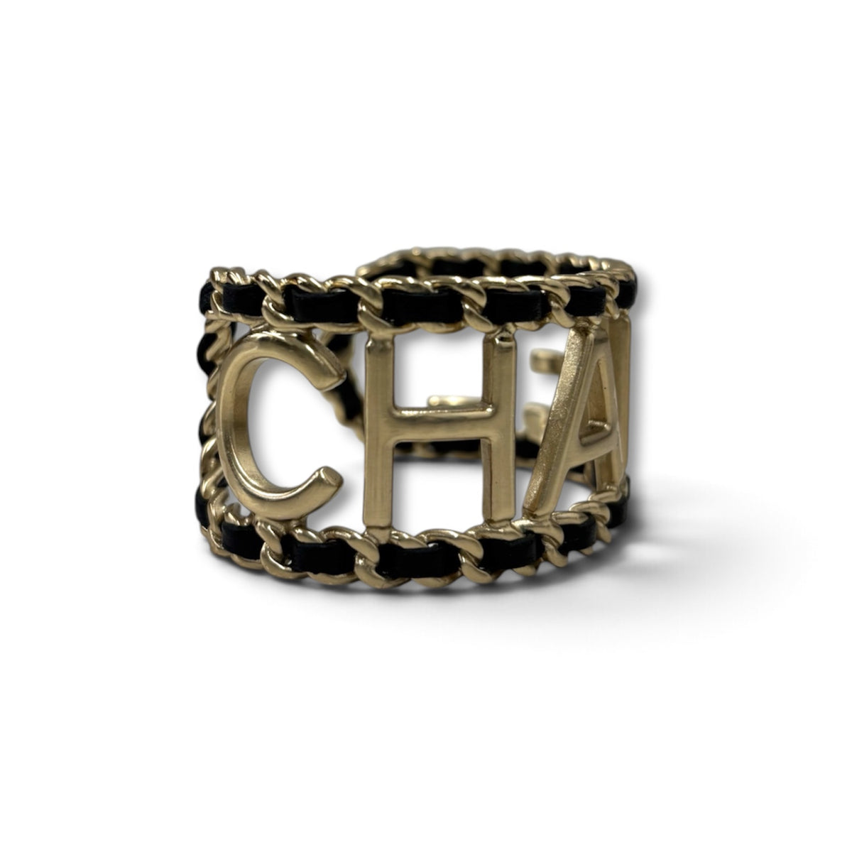 CHANEL BRACELET BANGLE  GOLD/BLACK CHAIN CUFF RANK (B)