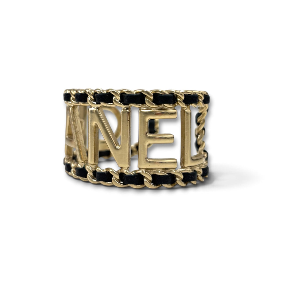 CHANEL BRACELET BANGLE  GOLD/BLACK CHAIN CUFF RANK (B)