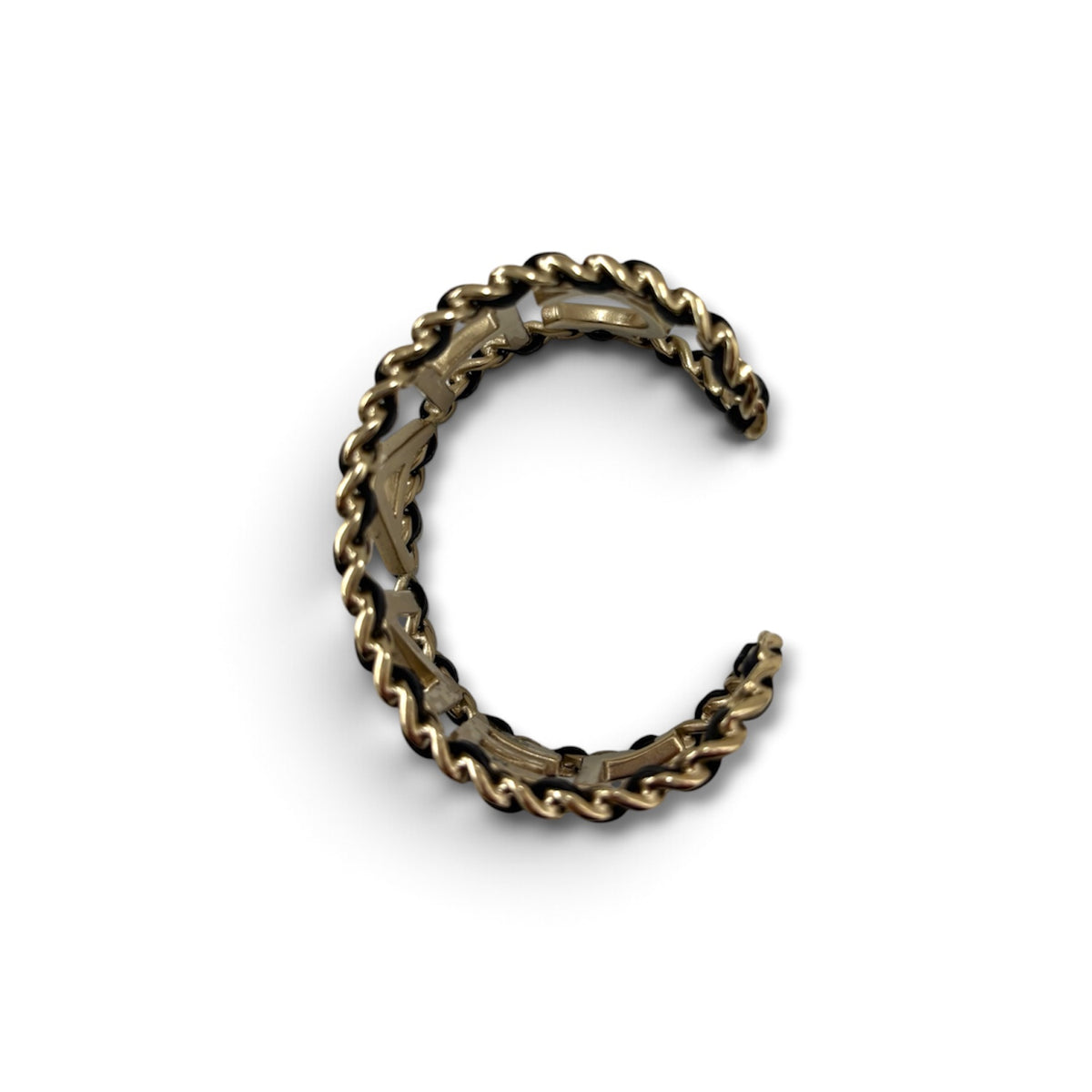 CHANEL BRACELET BANGLE  GOLD/BLACK CHAIN CUFF RANK (B)