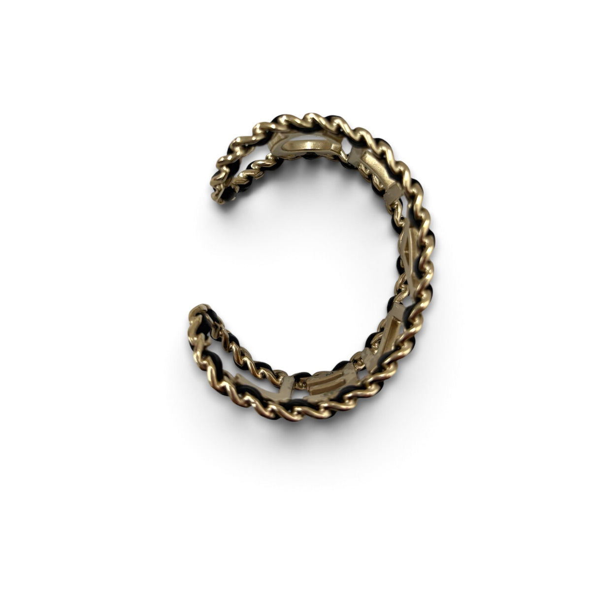 CHANEL BRACELET BANGLE  GOLD/BLACK CHAIN CUFF RANK (B)