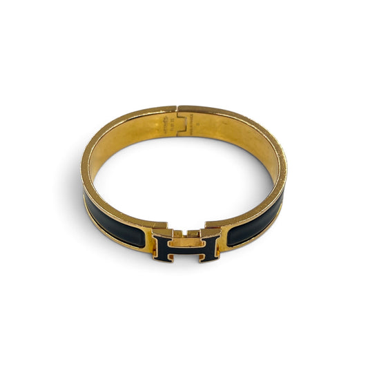 HERMES Bangle Gold/Black Clic H * Scratch  Rank(B)