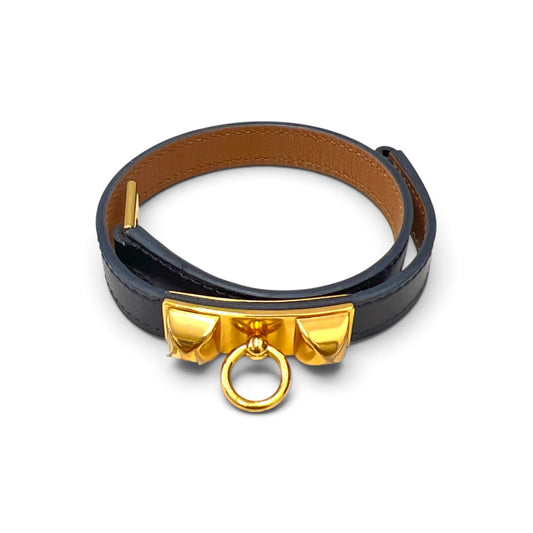HERMES Bracelet Black And Gold Riva Double tour T Rank(B)