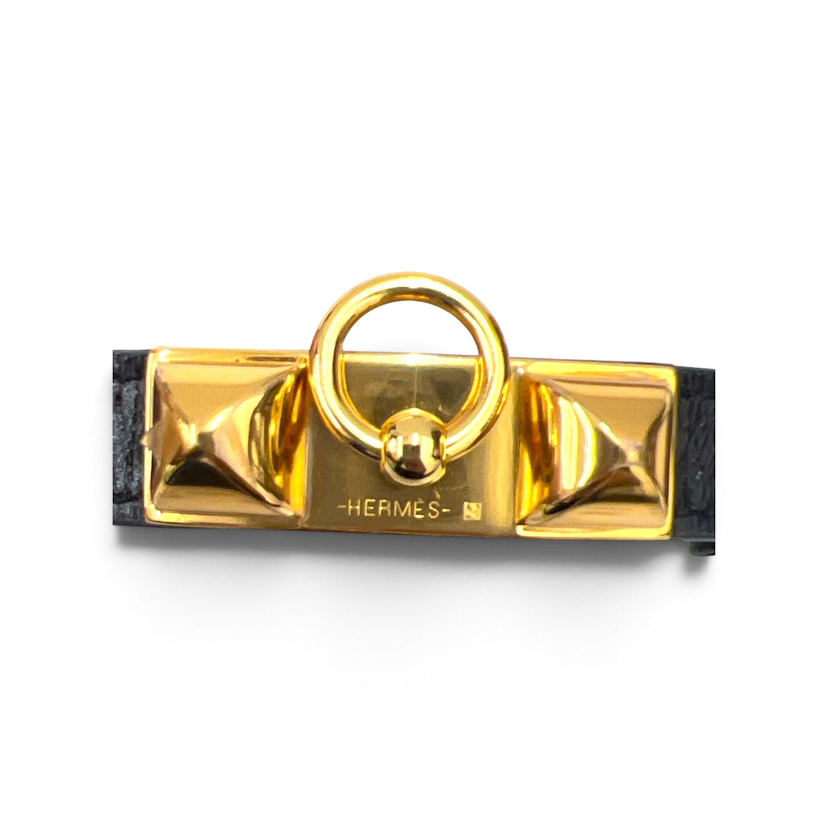 HERMES Bracelet Black And Gold Riva Double tour T Rank(B)