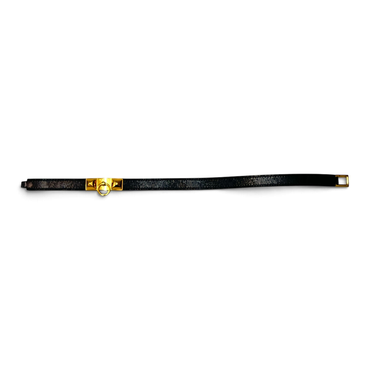 HERMES Bracelet Black And Gold Riva Double tour T Rank(B)
