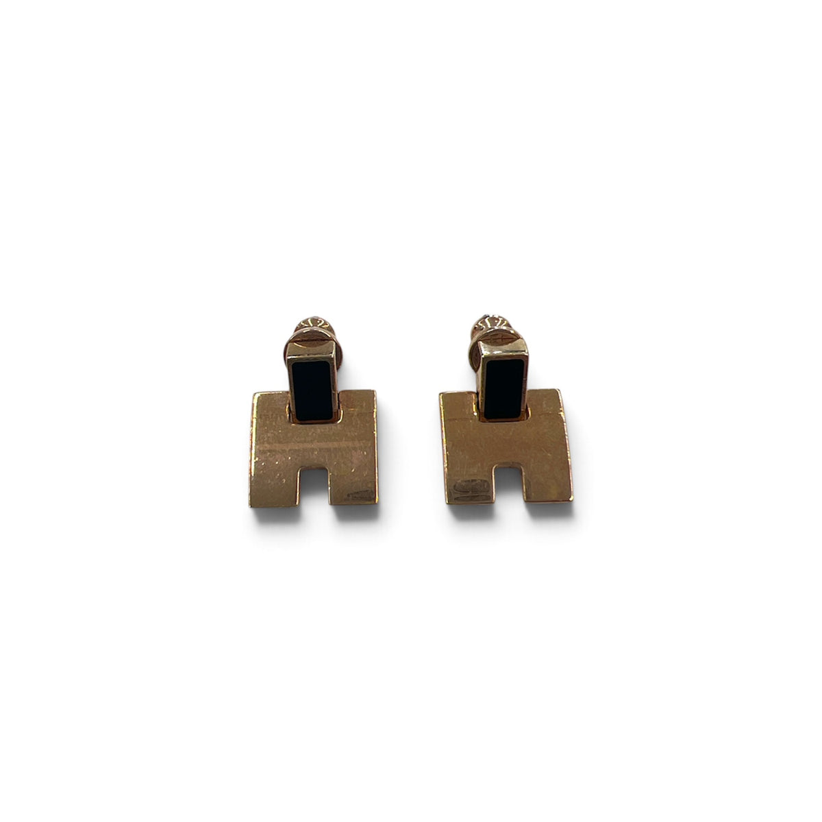 HERMES Earring Gold And Black Eileen/st 0137 Rank (B)
