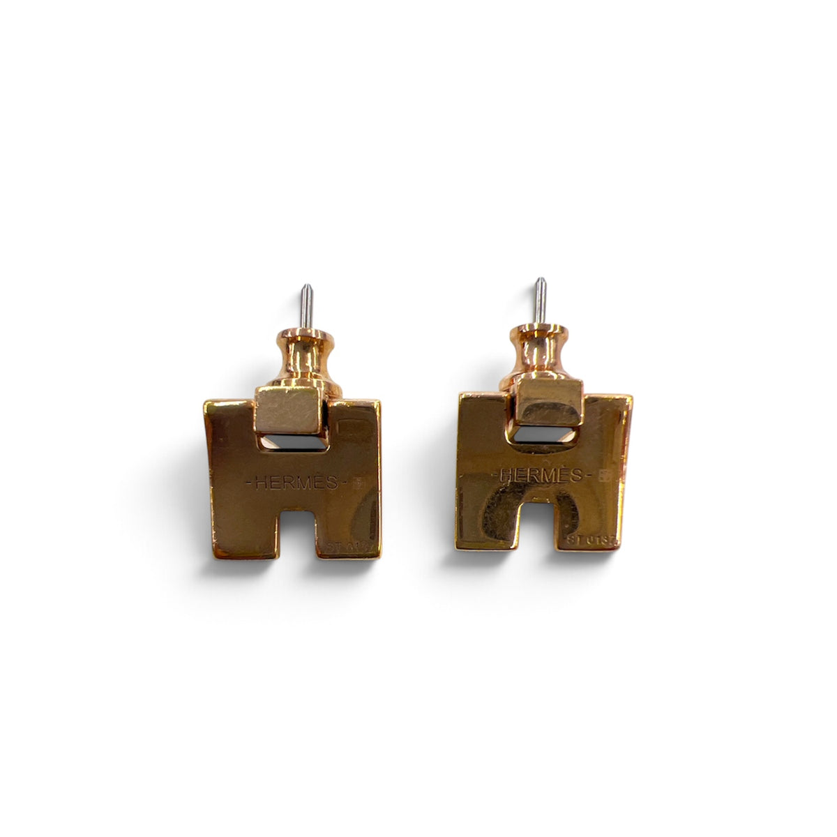HERMES Earring Gold And Black Eileen/st 0137 Rank (B)