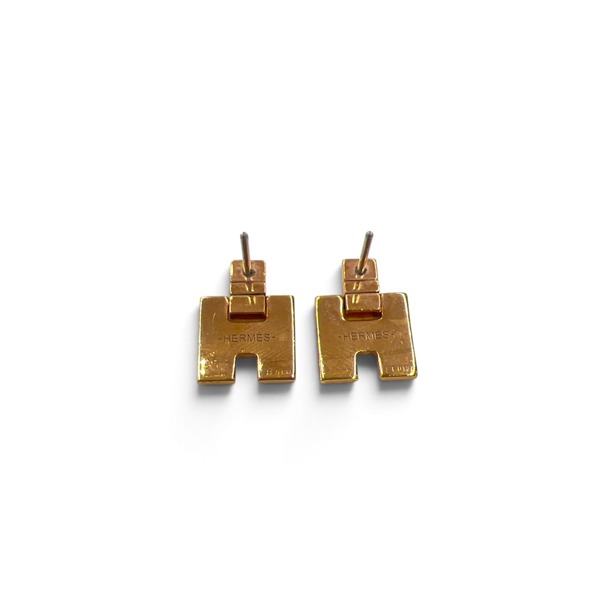 HERMES Earring Gold And Black Eileen/st 0137 Rank (B)