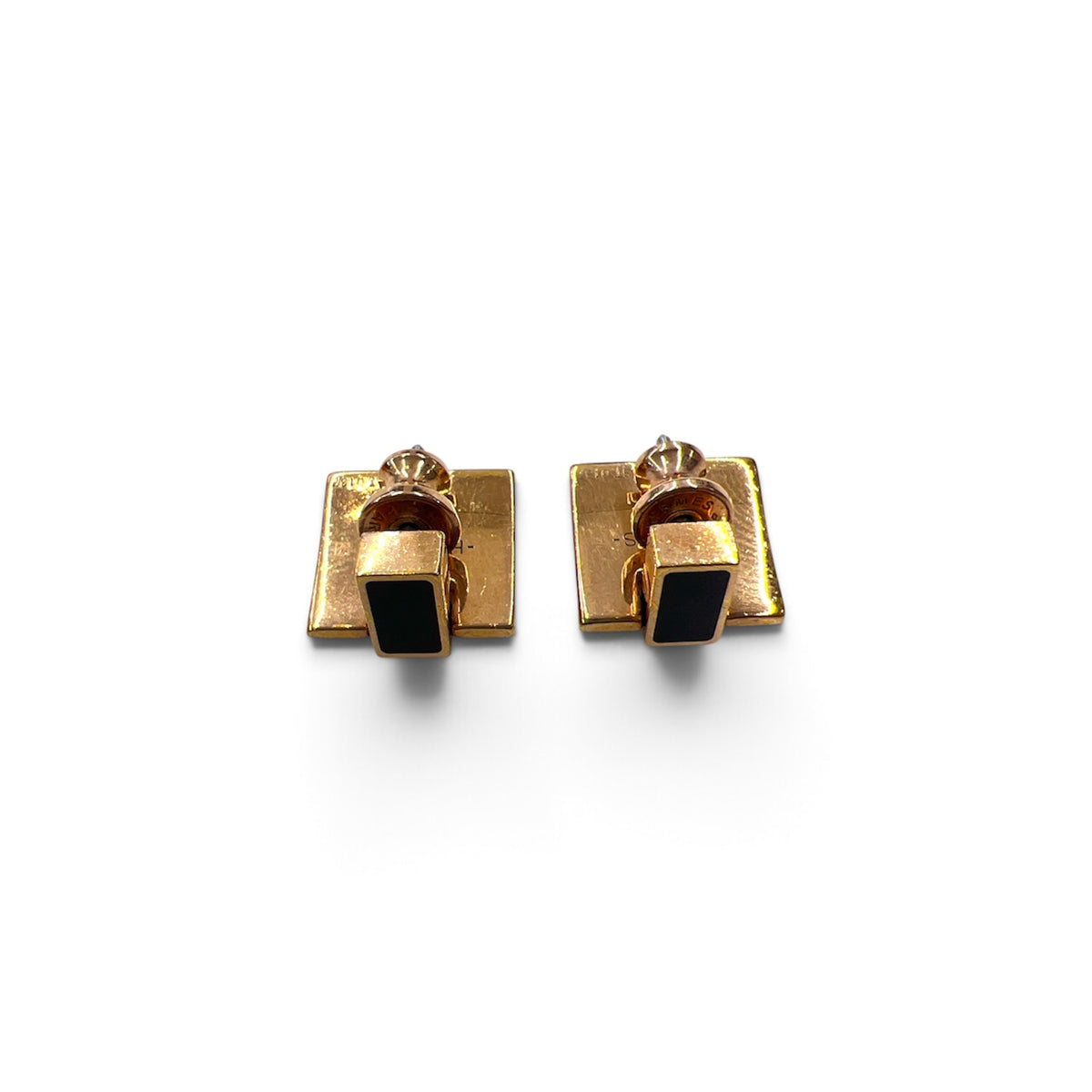 HERMES Earring Gold And Black Eileen/st 0137 Rank (B)