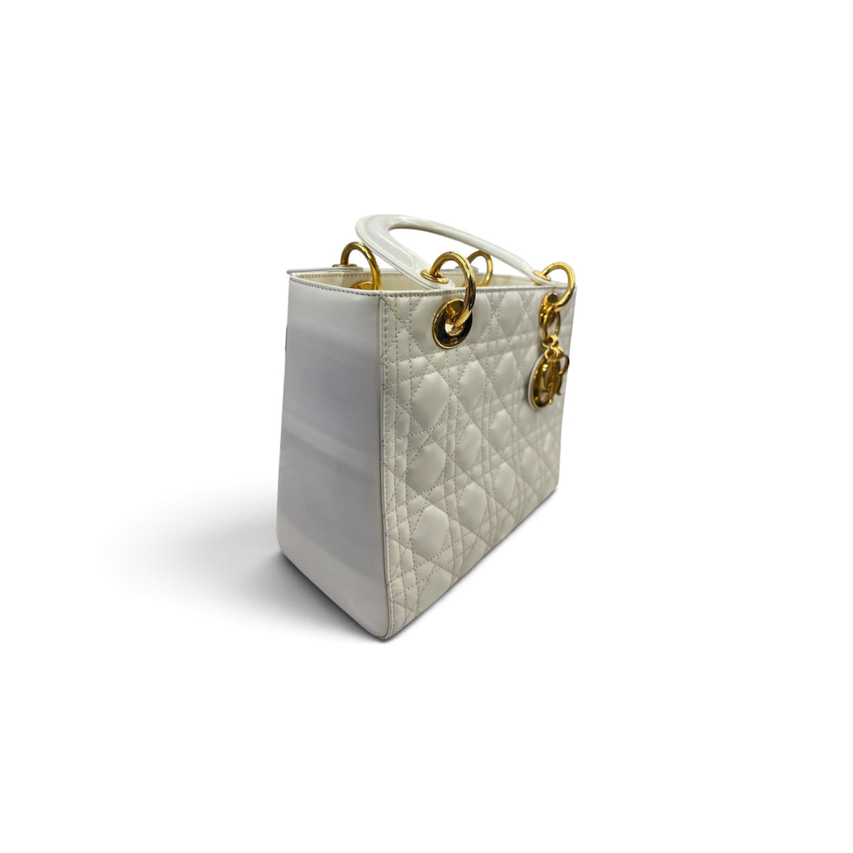 CHRISTIAN DIOR 2WAY BAG Lady Dior Medium White Rank (B)