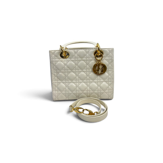 CHRISTIAN DIOR 2WAY BAG Lady Dior Medium White Rank (B)